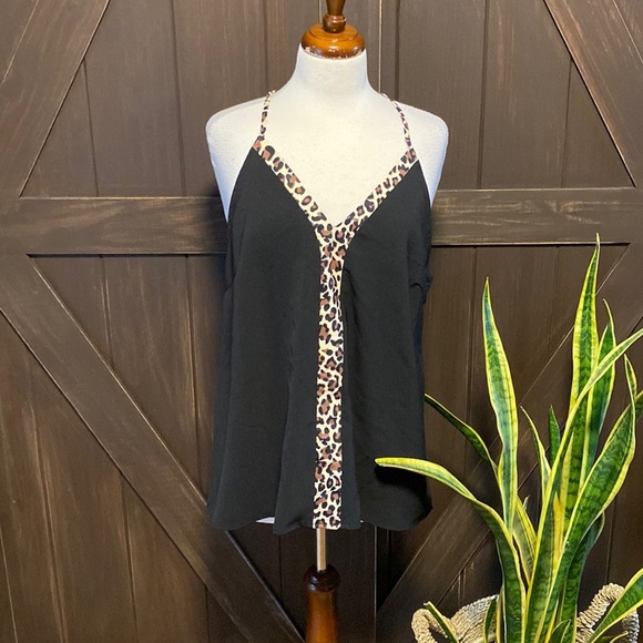 Black CL tank top with cheetah trim - Picture 1 of 9